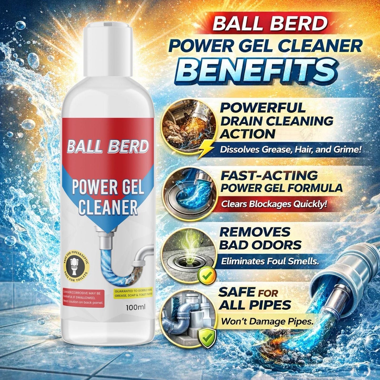 Ball Berd Power Gel Drain Cleaner 100 ml (Pack of 1)